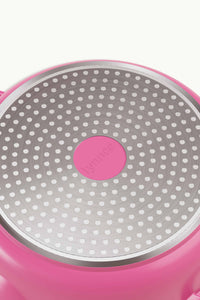 Lynnee 11" Fry Pan bottom view, induction base for even heat distribution for cooking food in the kitchen, Hot Pink, Girly and Cute