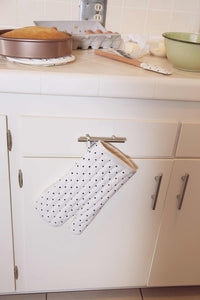 For Love & Lemons x Lynnee Collab, Lady Dot cream Polka Dot Spatula, silicone with wooden handle, Oven Mitt and Pot Holder Set cooking and baking in the kitchen