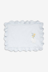 For Love & Lemons x Lynnee Collab, Bluebell Gingham Placemats Set of 2, with cute sunflowers and bow embroidered detail, ruffled edges