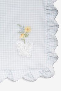 For Love & Lemons x Lynnee Collab, Bluebell Gingham Placemats Set of 2, with cute sunflowers and bow embroidered detail, ruffled edges