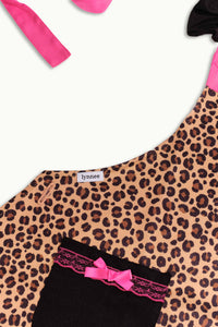 Lynnee Kitchen Apron Leopard, Hot Pink and Black with Girly Lace and Ruffles