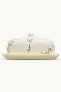 For Love & Lemons x Lynnee Cream Baby Bows Ceramic Butter Dish Front View