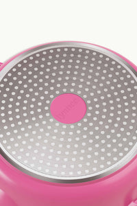 Lynnee 11" Fry Pan bottom view, induction base for even heat distribution for cooking food in the kitchen, Hot Pink, Girly and Cute