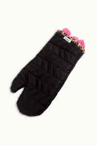 Lynnee Oven Mitt, Leopard, Hot Pink and Black with Girly Ruffles and hanging loop